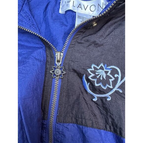 Vintage Lavon Windbreaker Navy Blue Embroidered Flowers Medium Jacket 90s - Picture 2 of 13